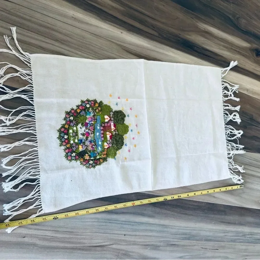 Vintage Embroidered Intricate Threaded Tea Towel